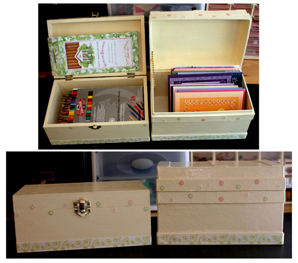 Altered Storage boxes-Colored Pencils and Hand Made cards storage