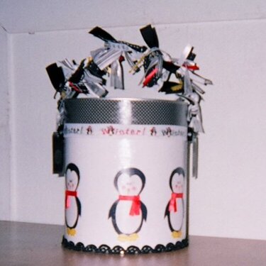 Altered Paint Can - Xmas Penguins