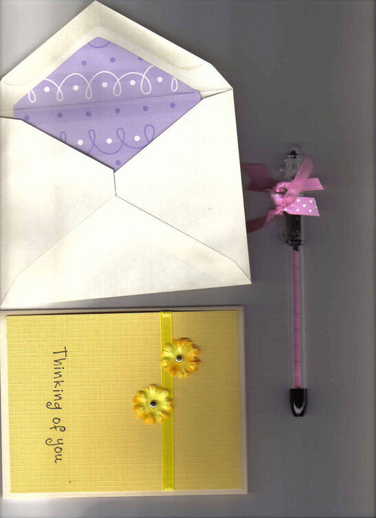 Handmade notecard, matching envelope, and pen