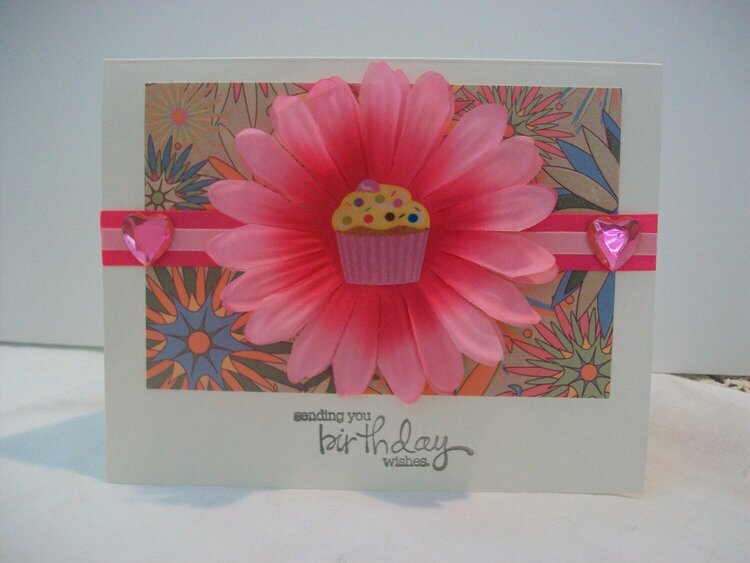 Pink Birthday Cupcake Flower Card