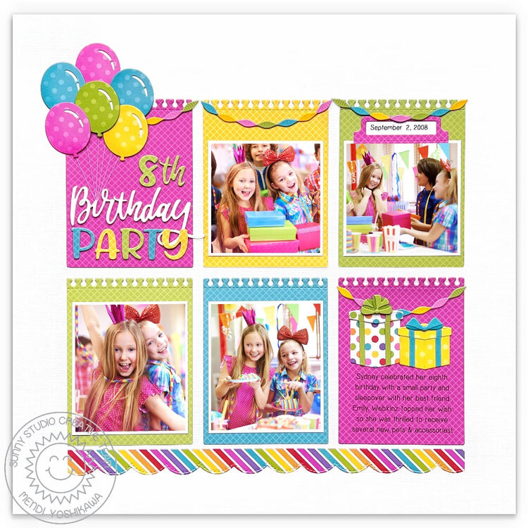 Sunny Studio Birthday Themed Grid Style 12x12 Scrapbook Page Layout