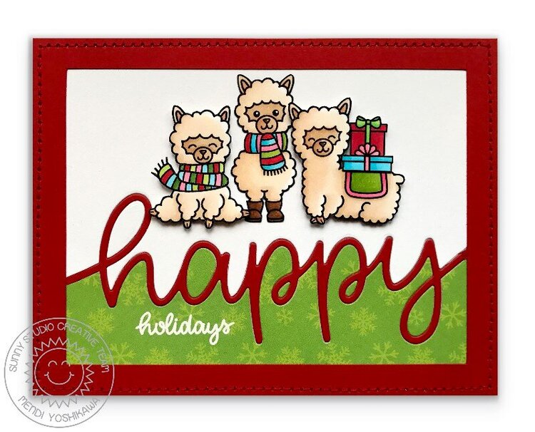 Sunny Studio Stamps Alpaca Holiday Christmas Card by Mendi Yoshikawa