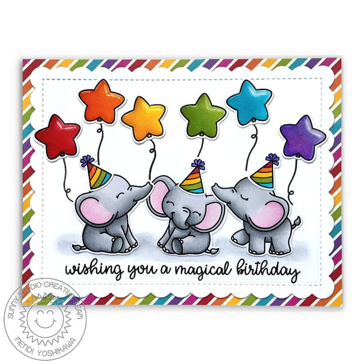 Sunny Studio Baby Elephants Birthday Card by Mendi Yoshikawa