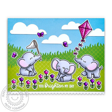 Sunny Studio Baby Elephant Spring Card by Mendi Yoshikawa