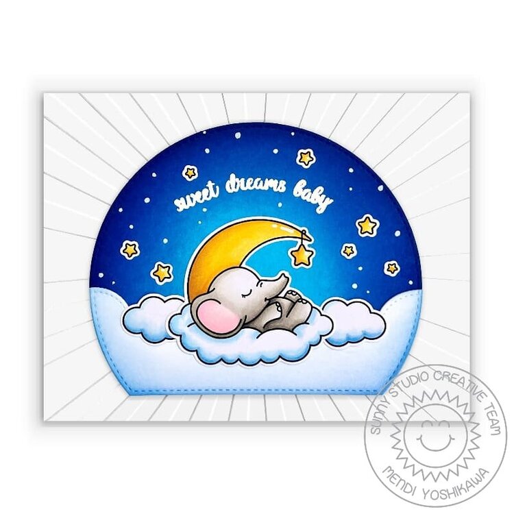 Sunny Studio Baby Elephants Moon Card by Mendi Yoshikawa