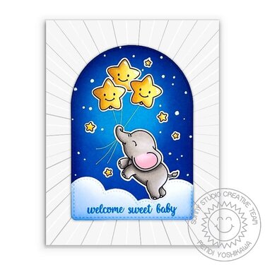 Sunny Studio Baby Elephants Star Balloons Card by Mendi Yoshikawa