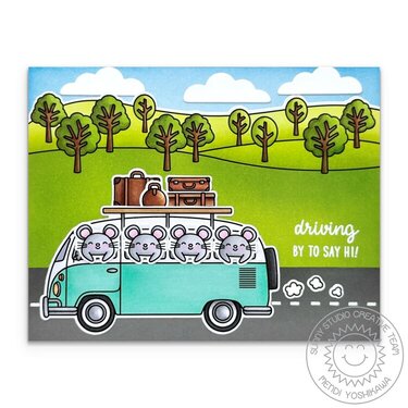 Sunny Studio Beach Bus Mice Card by Mendi Yoshikawa