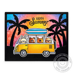Sunny Studio Beach Bus Summer Sunset Card by Mendi Yoshikawa