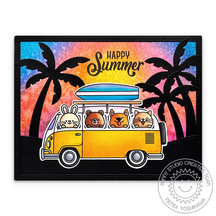 Sunny Studio Beach Bus Summer Sunset Card by Mendi Yoshikawa