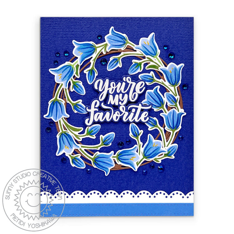 Sunny Studio Beautiful Bluebells Wreath Card by Mendi Yoshikawa