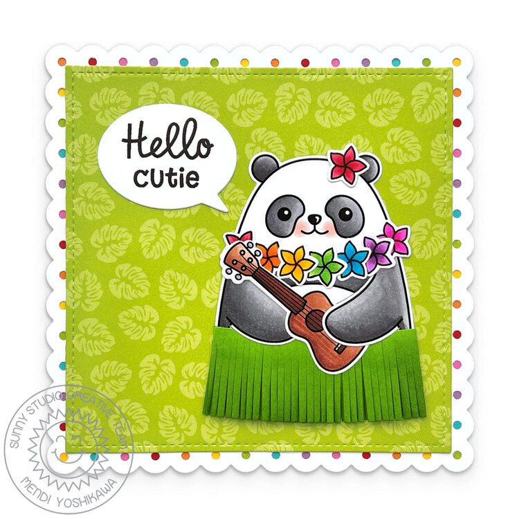Sunny Studio Big Panda Hula Girl Summer Card by Mendi Yoshikawa