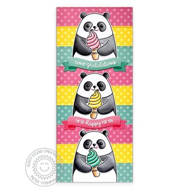 Sunny Studio Big Panda Slimline Summer Card by Mendi Yoshikawa