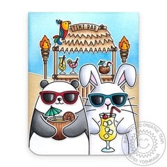 Sunny Studio Big Panda & Big Bunny Tiki Bar Card by Mendi Yoshikawa