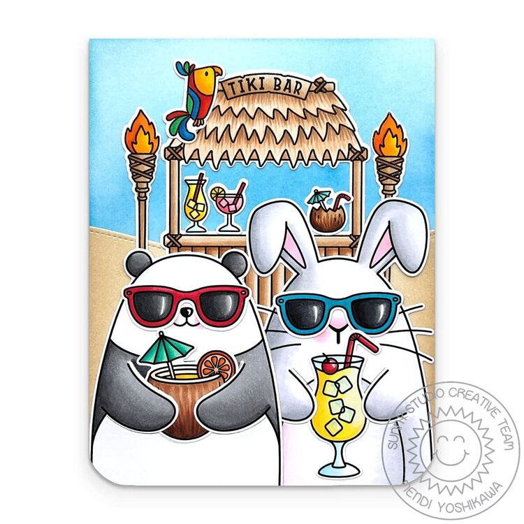 Sunny Studio Big Panda &amp; Big Bunny Tiki Bar Card by Mendi Yoshikawa