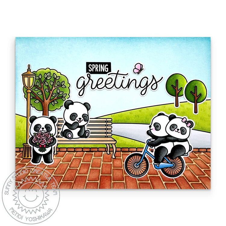 Sunny Studio Bighearted Bears Panda Card by Mendi Yoshikawa