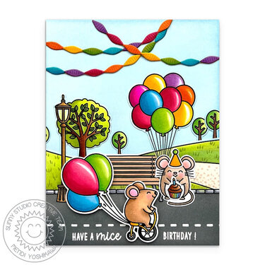 Sunny Studio Stamps Birthday Mouse Party Card by Mendi Yoshikawa