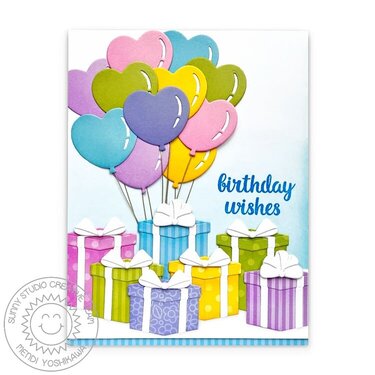 Sunny Studio Bright Balloons &amp; Perfect Gift Boxes Birthday Card by Mendi Yoshikawa