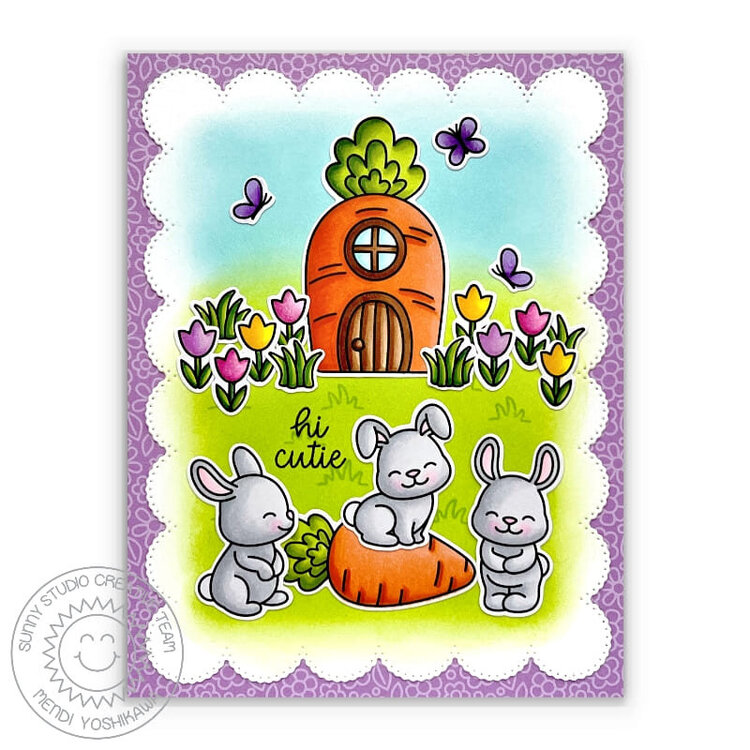 Sunny Studio Bunnyville Bunny Easter Card by Mendi Yoshikawa