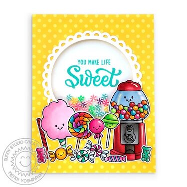 Sunny Studio Candy Shoppe Shaker Card by Mendi Yoshikawa