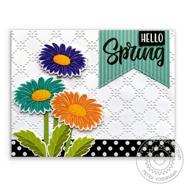 Sunny Studio Cheerful Daisy Spring Card by Mendi Yoshikawa