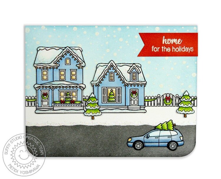 Sunny Studio Christmas Home Card by Mendi Yoshikawa