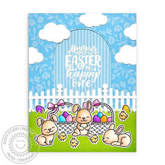 Sunny Studio Clucky Chickens & Bunnyville Easter Card by Mendi Yoshikawa
