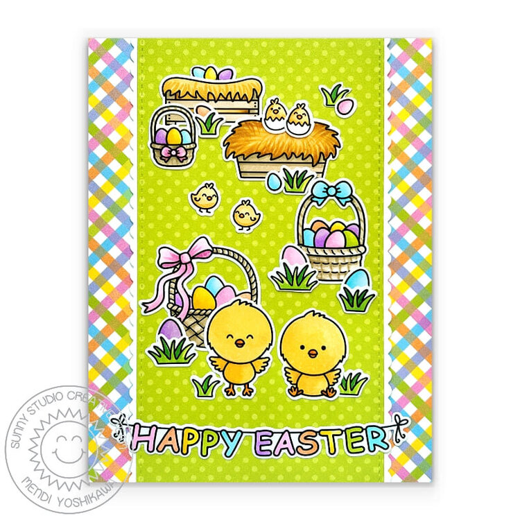 Sunny Studio Clucky Chicken &amp; Chickie Baby Easter Card by Mendi Yoshikawa