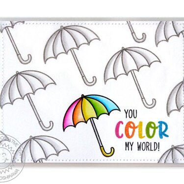 Sunny Studio Color My World Rainbow Umbrella Card by Mendi Yoshikawa