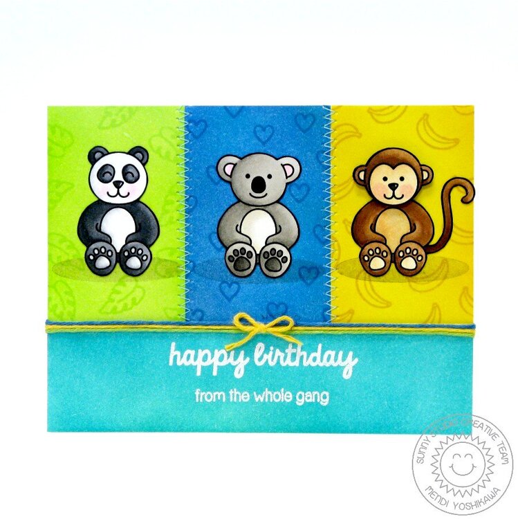 Sunny Studio Comfy Creatures Birthday Card by Mendi Yoshikawa