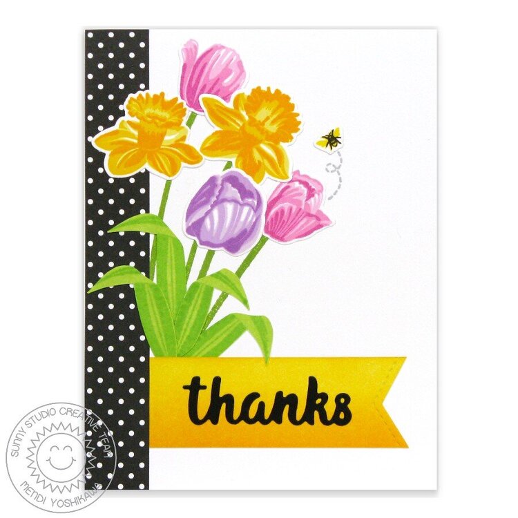 Sunny Studio Tulips &amp; Daffodil Thank You Card by Mendi Yoshikawa