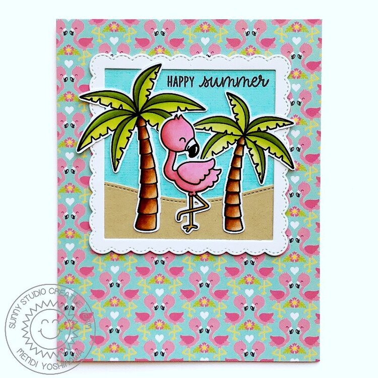 Sunny Studio Stamps Fabulous Flamingos Card by Mendi Yoshikawa