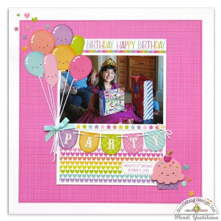 Doodlebug Fairy Tales Girls Birthday Scrapbook Layout by Mendi Yoshikawa