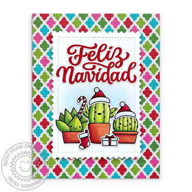 Sunny Studio Catcus Feliz Navidad Spanish Christmas Card by Mendi Yoshikawa