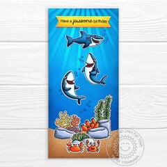 Sunny Studio Fintastic Friends Shark Slimline Card by Mendi Yoshikawa