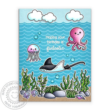 Sunny Studio Fintastic Friends Ocean Card by Mendi Yoshikawa