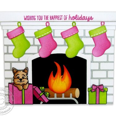 Sunny Studio Fireplace Christmas Card by Mendi Yoshikawa