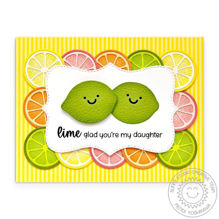 Sunny Studio Fresh Lemon Lime Summer Card by Mendi Yoshikawa