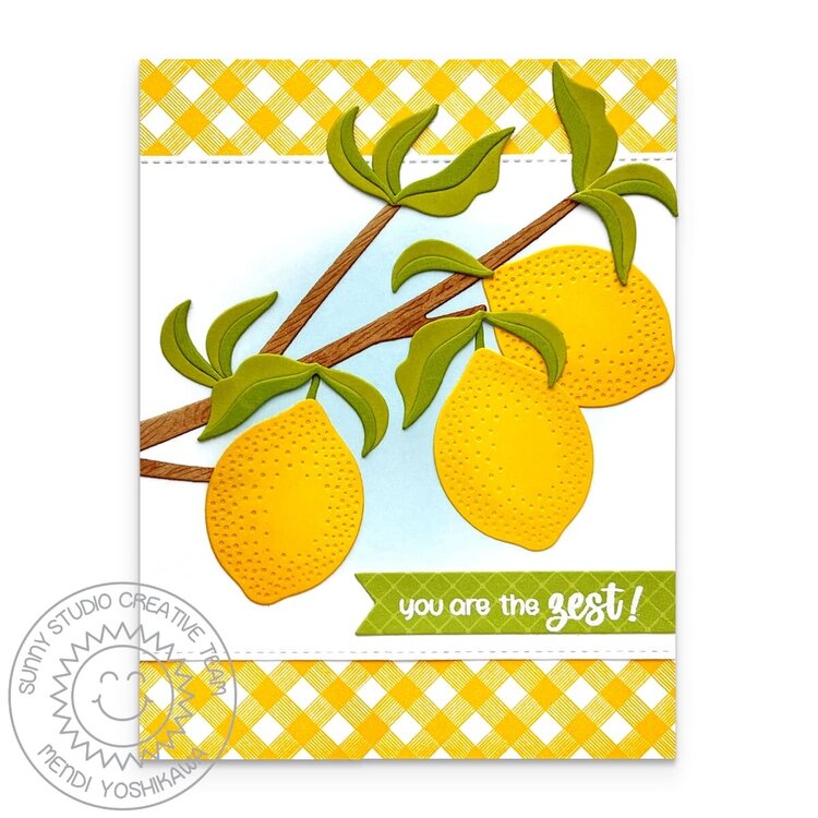 Sunny Studio Fresh Lemon Branch Summer Card by Mendi Yoshikawa