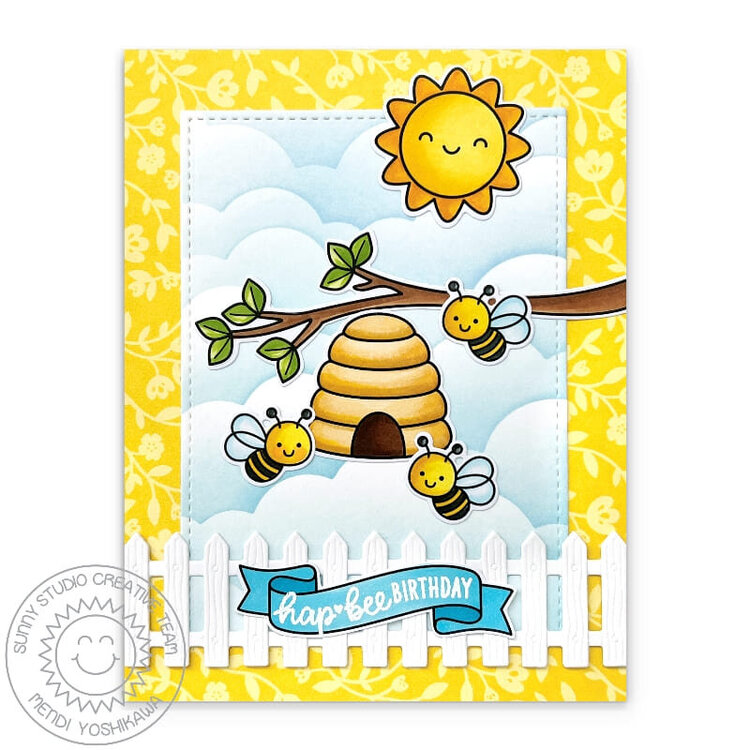 Sunny Studio Garden Critters &amp; Just Bee-cause Card by Mendi Yoshikawa