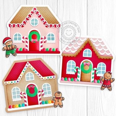Sunny Studio Gingerbread House Holiday Cards & Gift Boxes by Mendi Yoshikawa