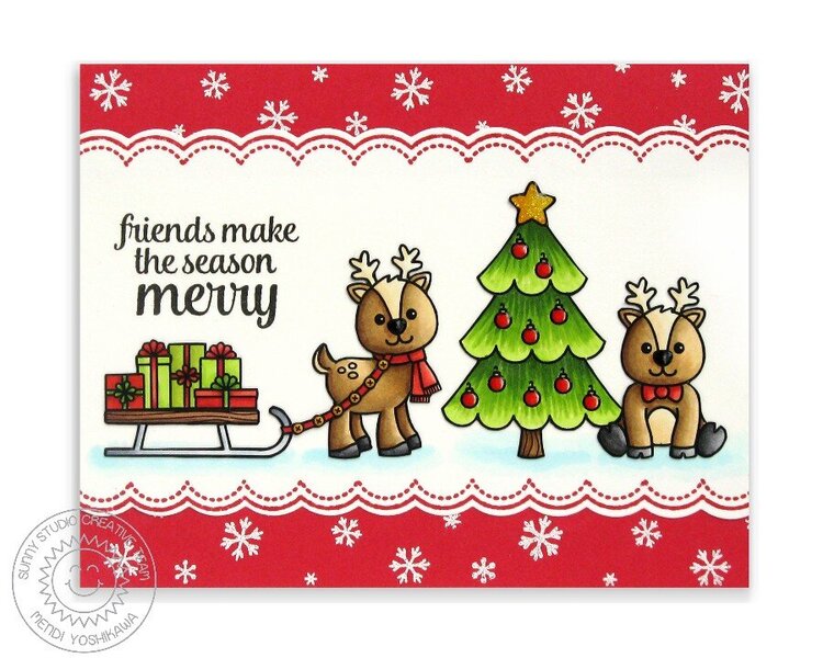 Sunny Studio Gleeful Reindeer Christmas Card by Mendi