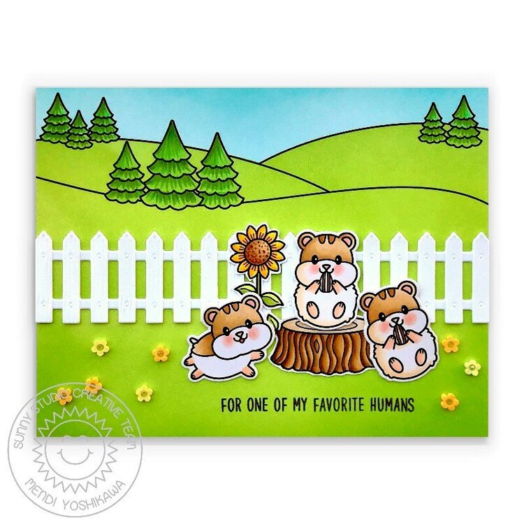 Sunny Studio Happy Hamsters Card by Mendi Yoshikawa