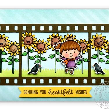 Sunny Studio Girl with Happy Sunflowers Fall Card by Mendi Yoshikawa