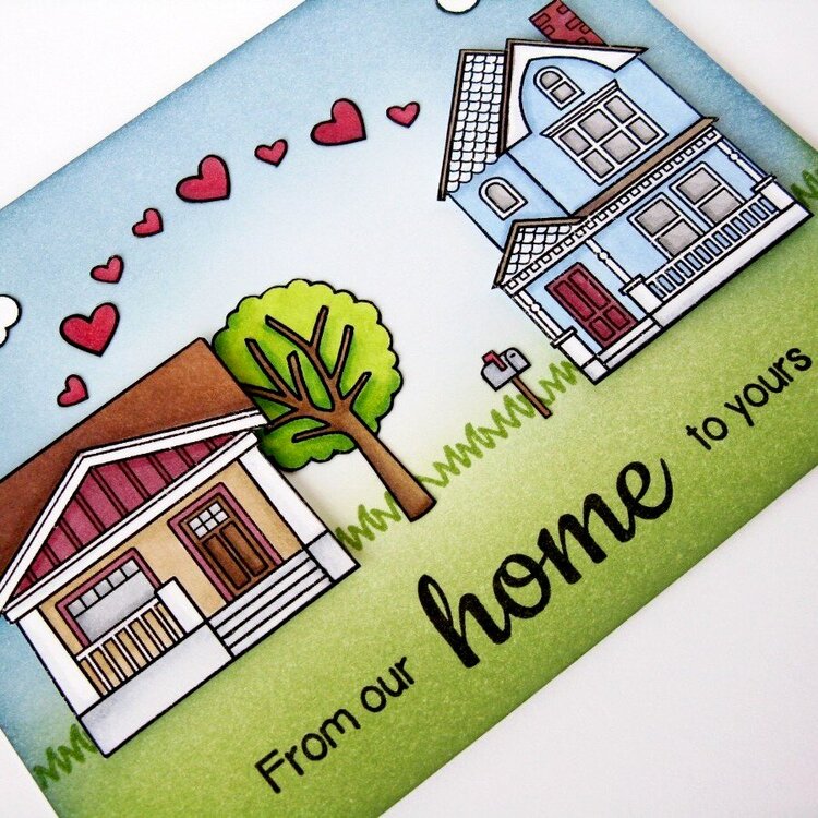 Sunny Studio Happy Home Card by Mendi Yoshikawa