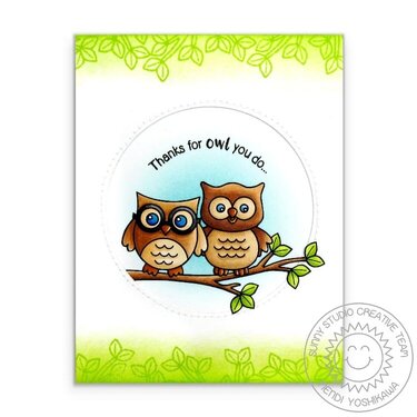 Sunny Studio Happy Owl-o-ween Card by Mendi Yoshikawa