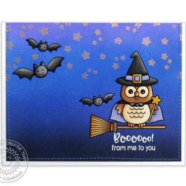 Sunny Studio Happy Owl-o-ween Card by Mendi Yoshikawa