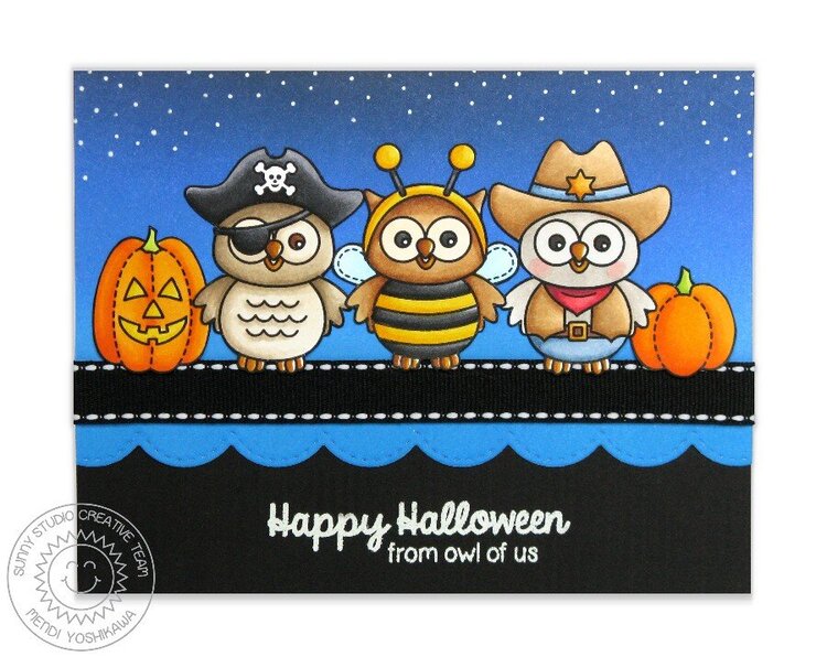 Sunny Studio Happy Owl-o-ween Card by Mendi Yoshikawa