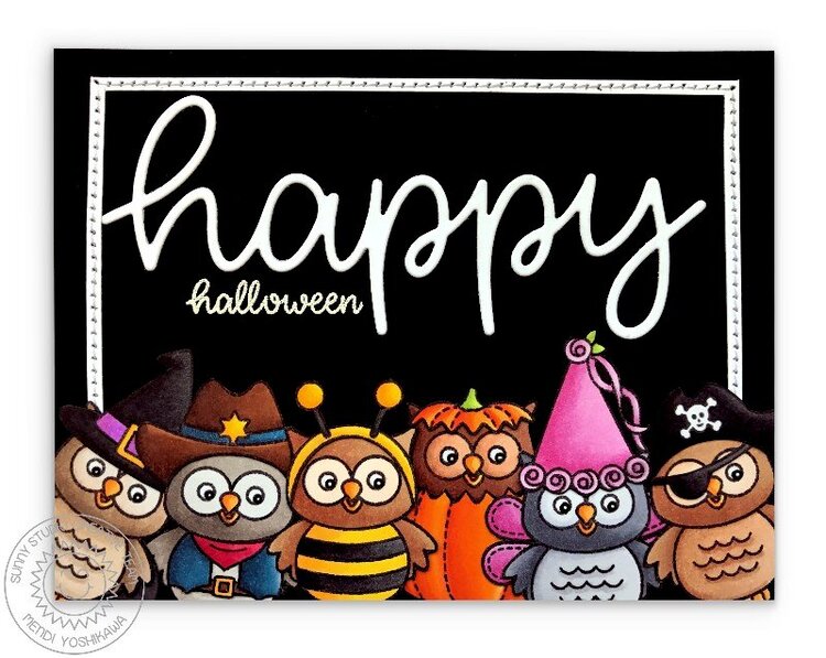 Sunny Studio Happy Halloween Owl Card by Mendi Yoshikawa