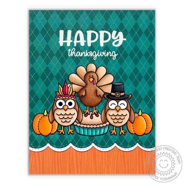 Sunny Studio Happy Thanksgiving Turkey Card by Mendi Yoshikawa