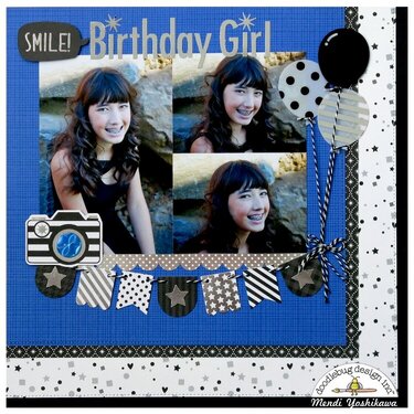 Doodlebug Hats Off Birthday Layout by Mendi Yoshikawa